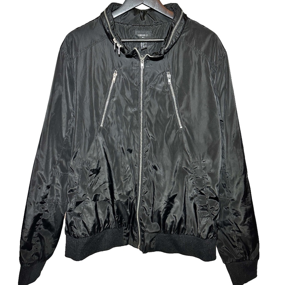 Forever 21 - Mens Bomber Jacket w/Hood - XL Black